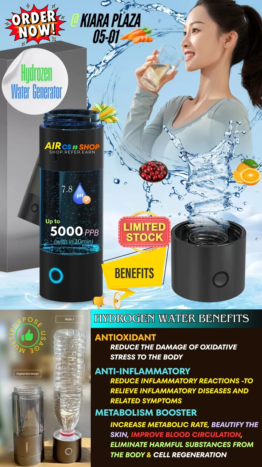 Hydrogen Separator Water Bottle